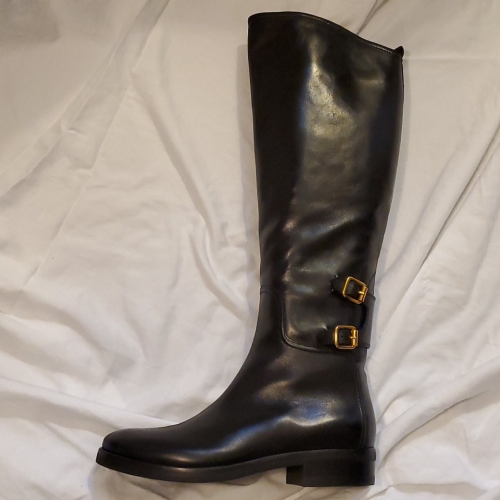 Le Pepe Black Italian Leather Buckle Tall Boot